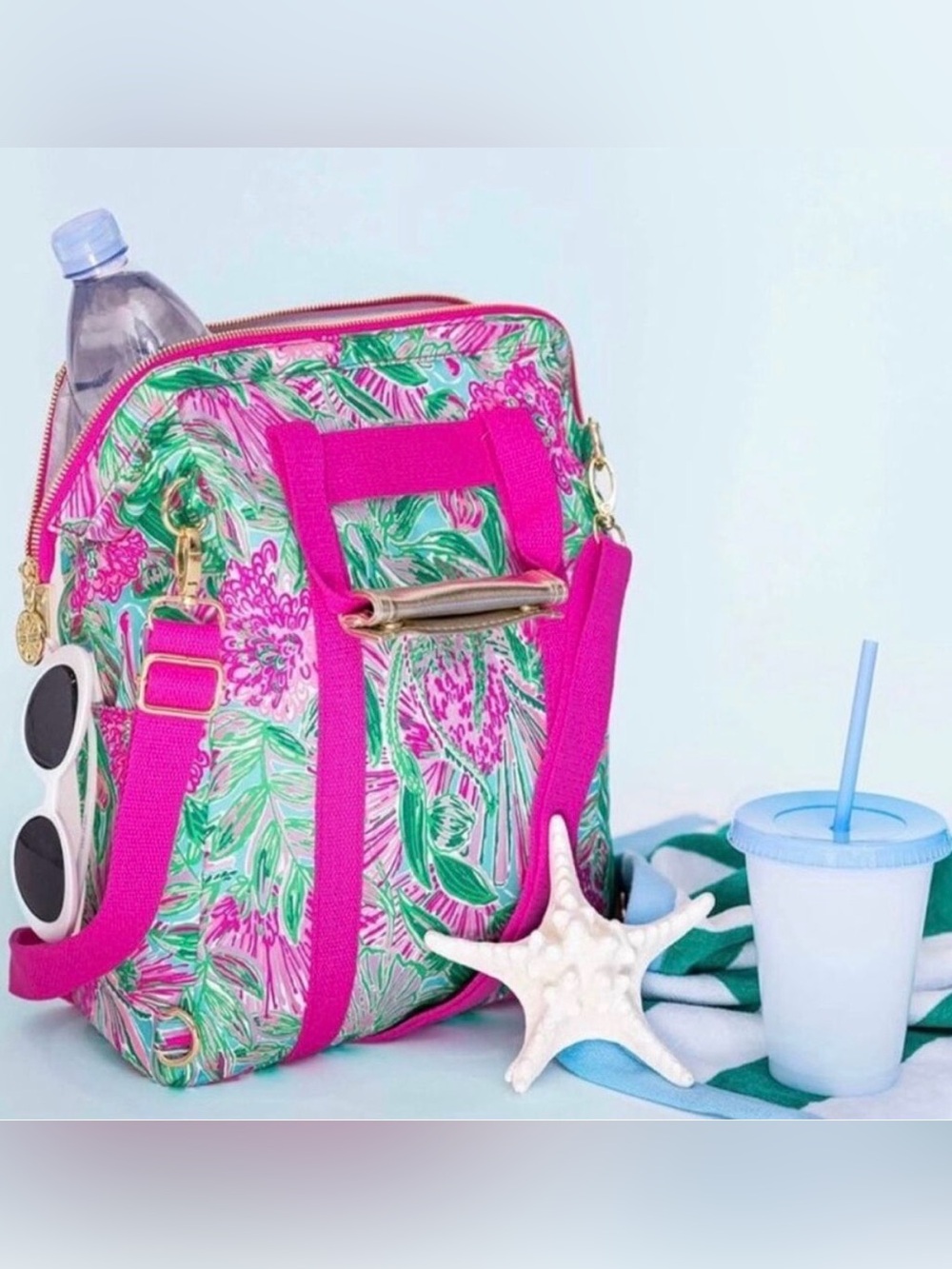 NWT Lilly Pulitzer backpack cooler pink green blue Coming in Hot lunch beach bag
